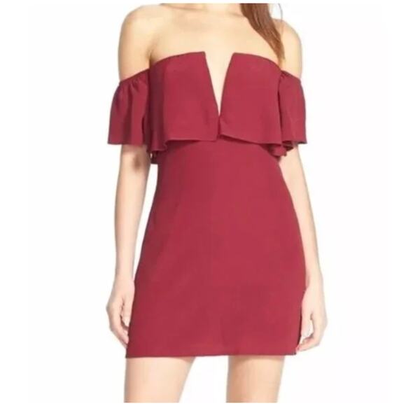 Lovers + Friends Wine Red Romantic Off Shoulder Mini Dress Small - Picture 1 of 9